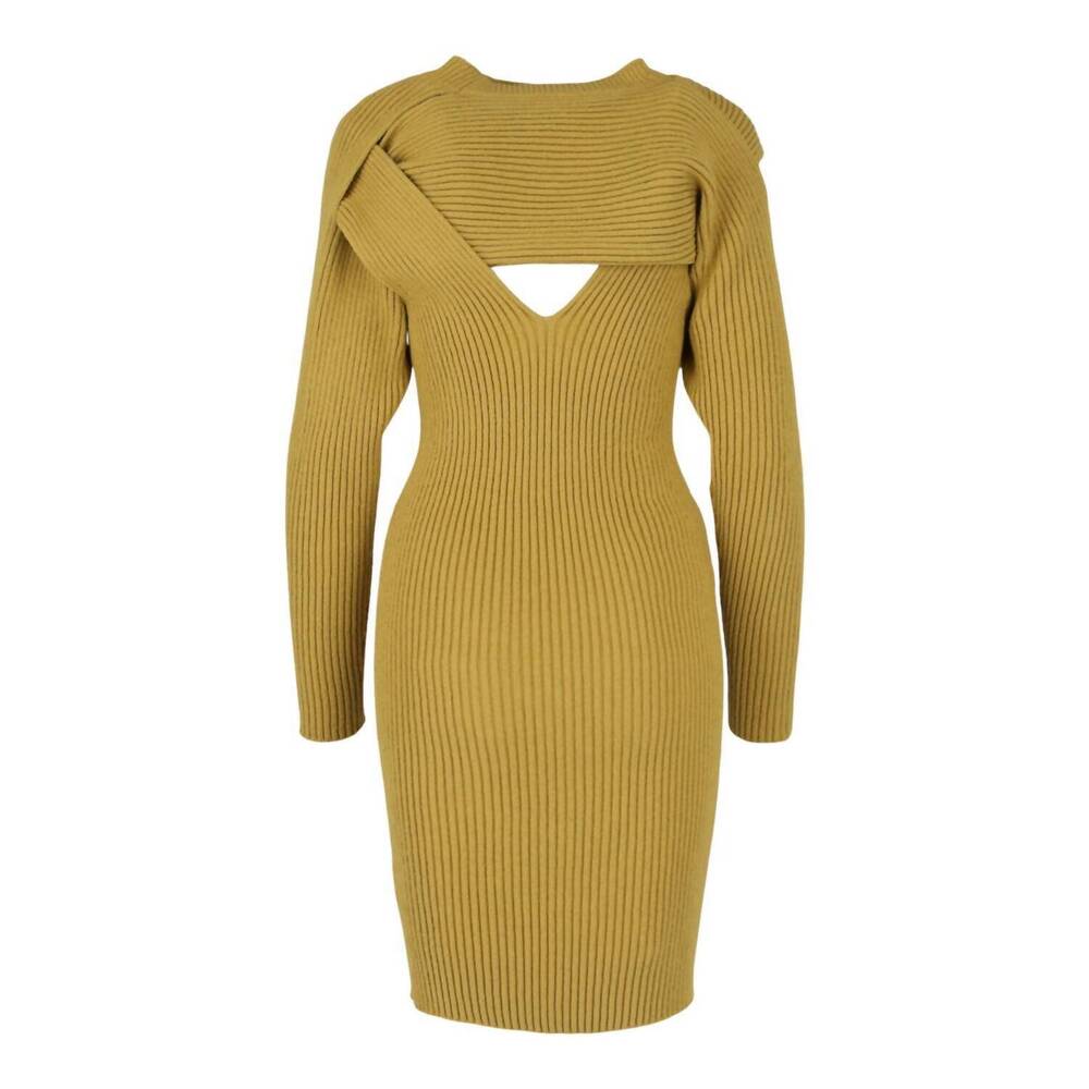 NEW BOTTEGA VENETA women's ribbed-knit dress in pear - Picture 2 of 3